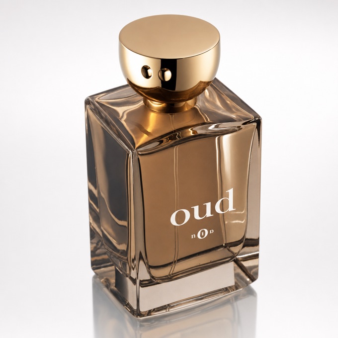 A product photo of a perfume bottle on a white background